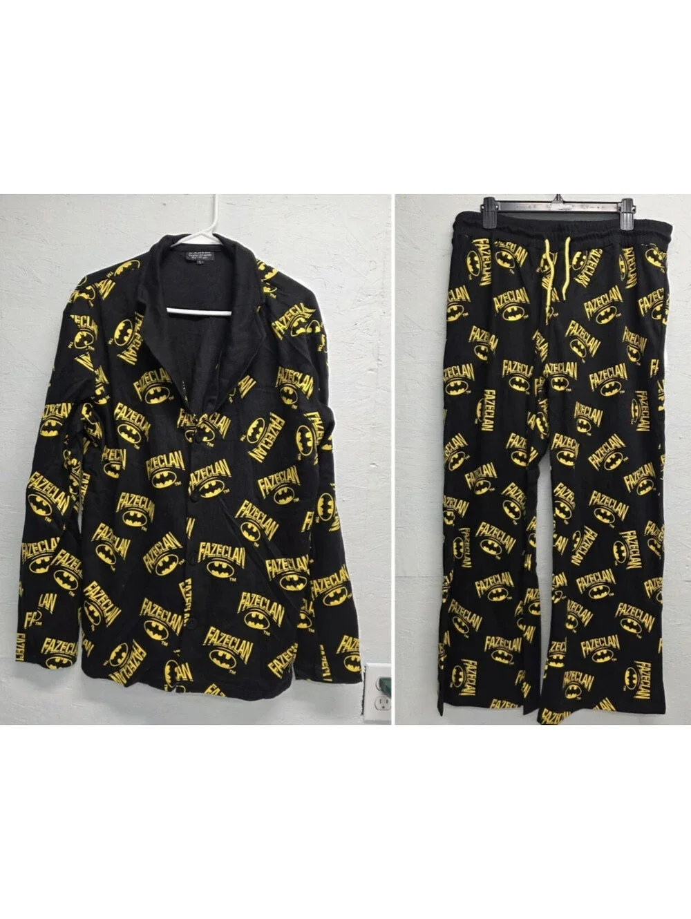FaZe Clan x Batman DC Comics Mens Lounge Pajama Set Black Yellow